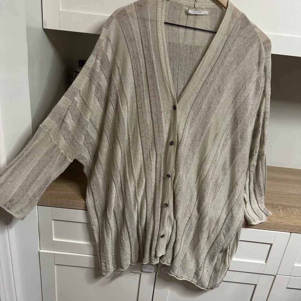 Tandem V Neck Cardigan Womens S Linen Blend Lightweight Oversized Made In Italy
